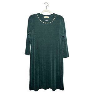Michael Kors Studded Neck Dress in Dark Green 3/4 Sleeve Size Large Sz L